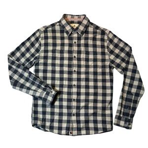 The Normal Brand mens S Small cream gray plaid flannel cotton button up shirt